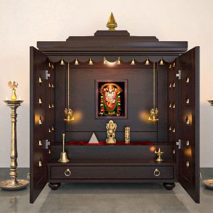 Handmade large pooja mandir with door in expresso finish 36x15x51 inches